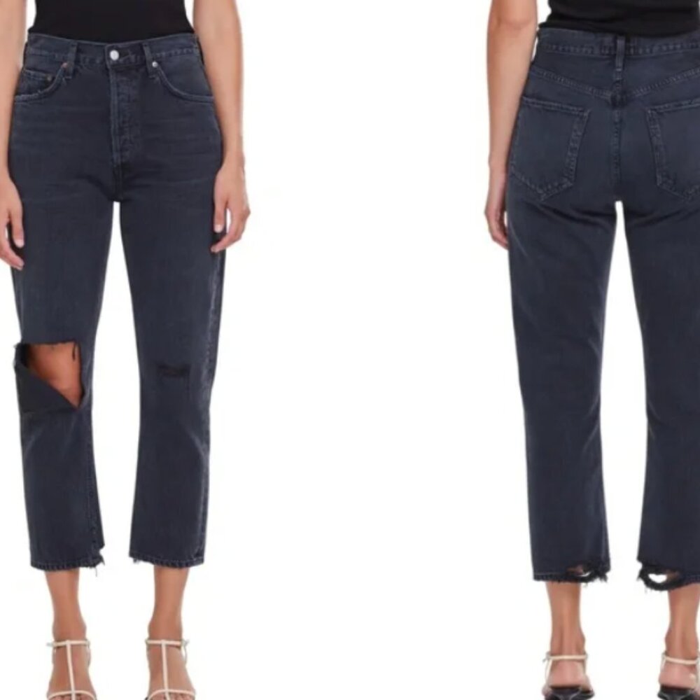 AGOLDE high rise Riley cropped in Contraband Black Distressed Size 26